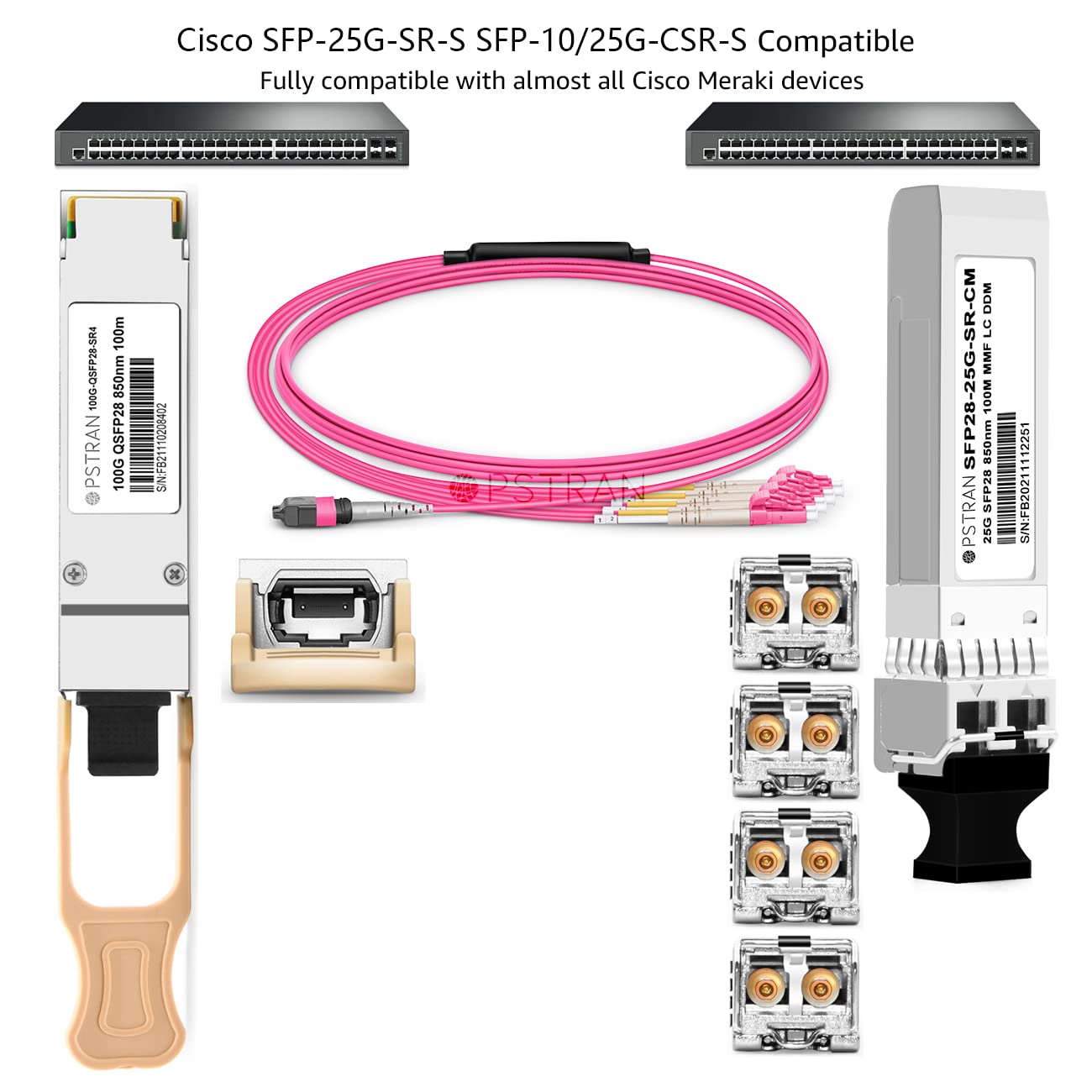 OPSTRAN 25GBASE-SR SFP28 Optical Transceiver Module Compatible with Cisco SFP-25G-SR-S SFP-10/25G-CSR-S 850nm 100m DOM Duplex LC MMF