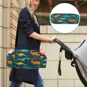 Blueangle Dinosaurs Pattern Stroller Organizer, 2 Cup Holders & Detachable Bag with Shoulder Strap Stroller Bag for Bottle, Diaper, Phone, Toys, Baby Items（370）