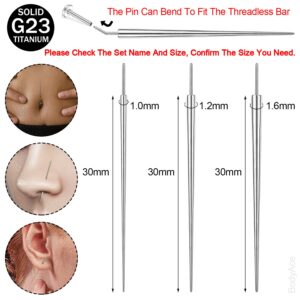 BodyAce G23 Titanium Threadless Piercing Taper, 14G 16G 18G Piercing Taper Insertion Pin, Body Piercing Stretching Kit Assistant Tool for Nose/Ear/Navel/Lip/Eyebrow [16G(1.2mm)]