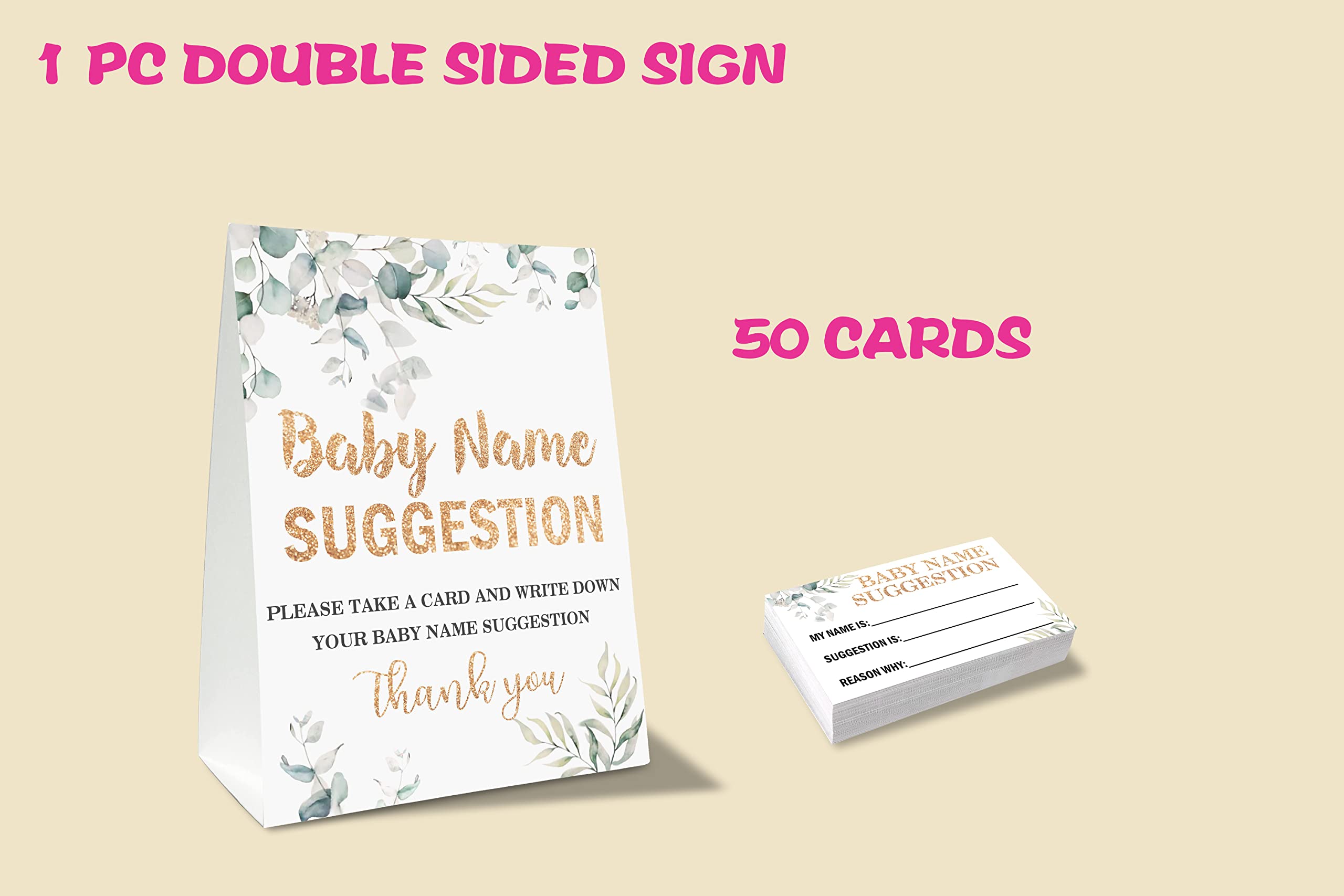 Baby Name Suggestion For Baby Shower Games, Plant Themed Name Suggestion Game Card, Party Favors Supplies Decorate For Baby Showers Game Cards, 1 Sign & 50 Cards Per Pack –(bbname-007)