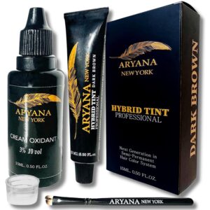 aryana new york hybrid color professional kit | for professional spot coloring | cream hair color with natural effect (dark brown)