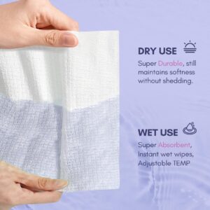 PoeticEHome Cotton Tissue Dry Wipes - Extra Thick Biodegradable Facial Cleansing Towel Disposable Wash Cloth for Makeup Cleaning 4 PACK