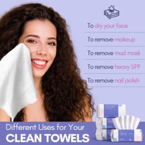 PoeticEHome Cotton Tissue Dry Wipes - Extra Thick Biodegradable Facial Cleansing Towel Disposable Wash Cloth for Makeup Cleaning 4 PACK