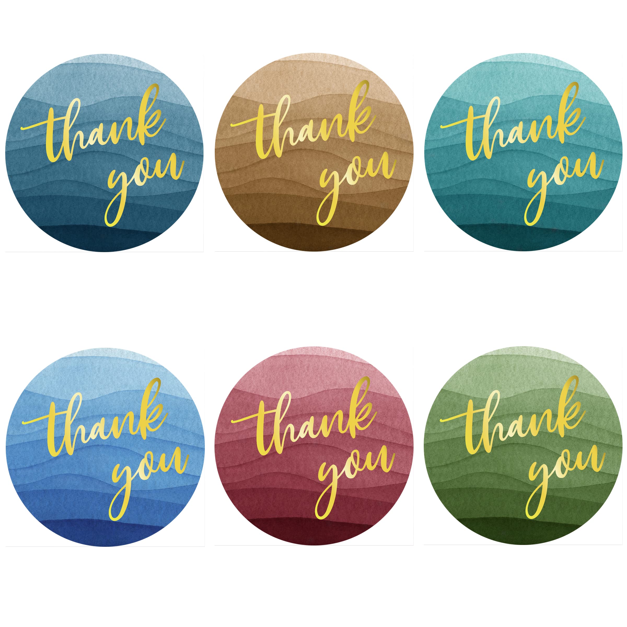 6 Colors Watercolor Thank You Stickers, 1.5 inch Waterproof Thank You Sticker Labels Roll, 500 Gold Stamping Thank You Stickers Small Business, Adhensive Labels for Small Business Packaging Supplies