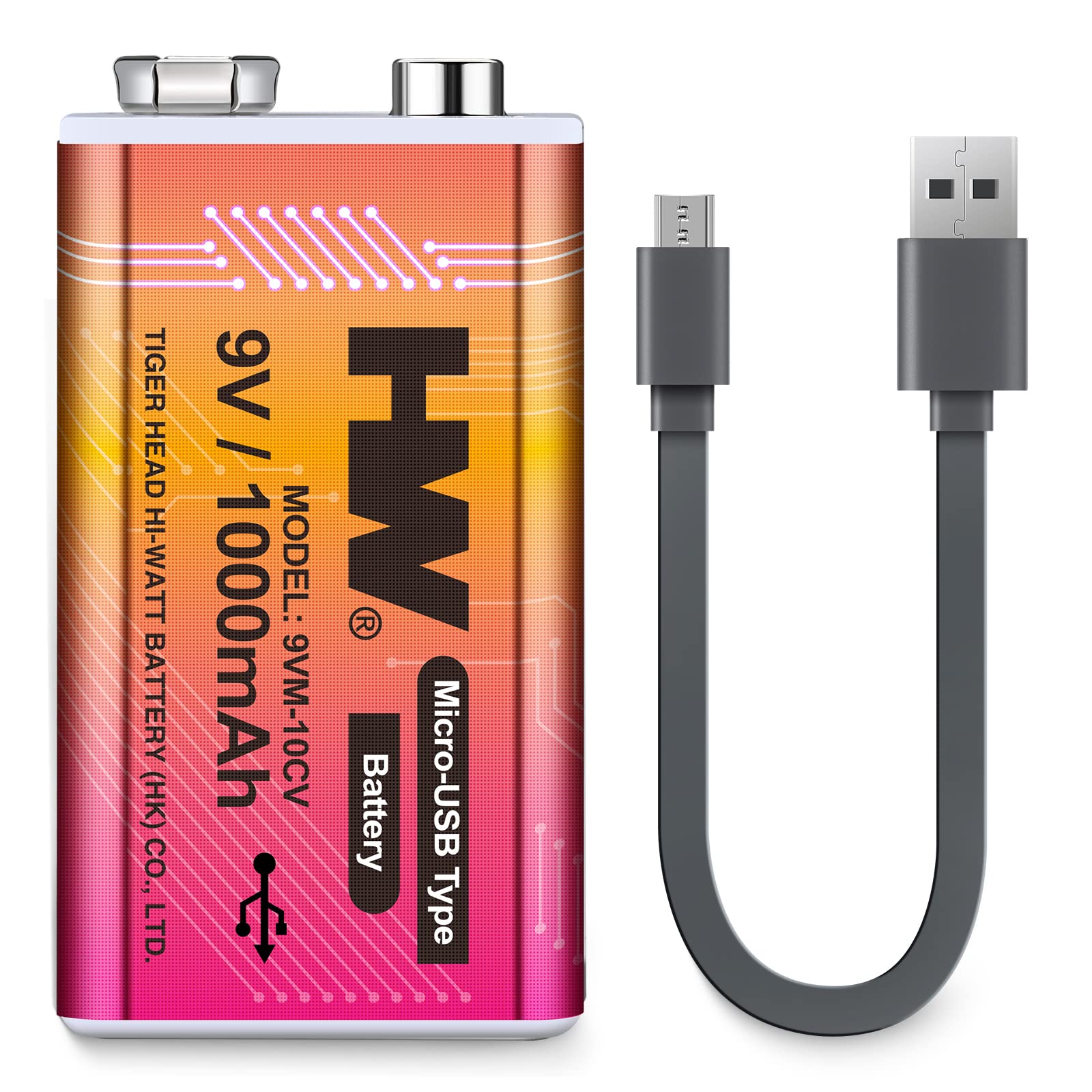 HW 9V Li-ion Rechargeable Battery, 9 Volt/1000mAh(9000 mWh) Long Lasting Rechargeable Batteries with Micro-USB, 1000 Cycles Charge, 1.5 Hrs Fast Charging, LED Indicator, 1 Pack