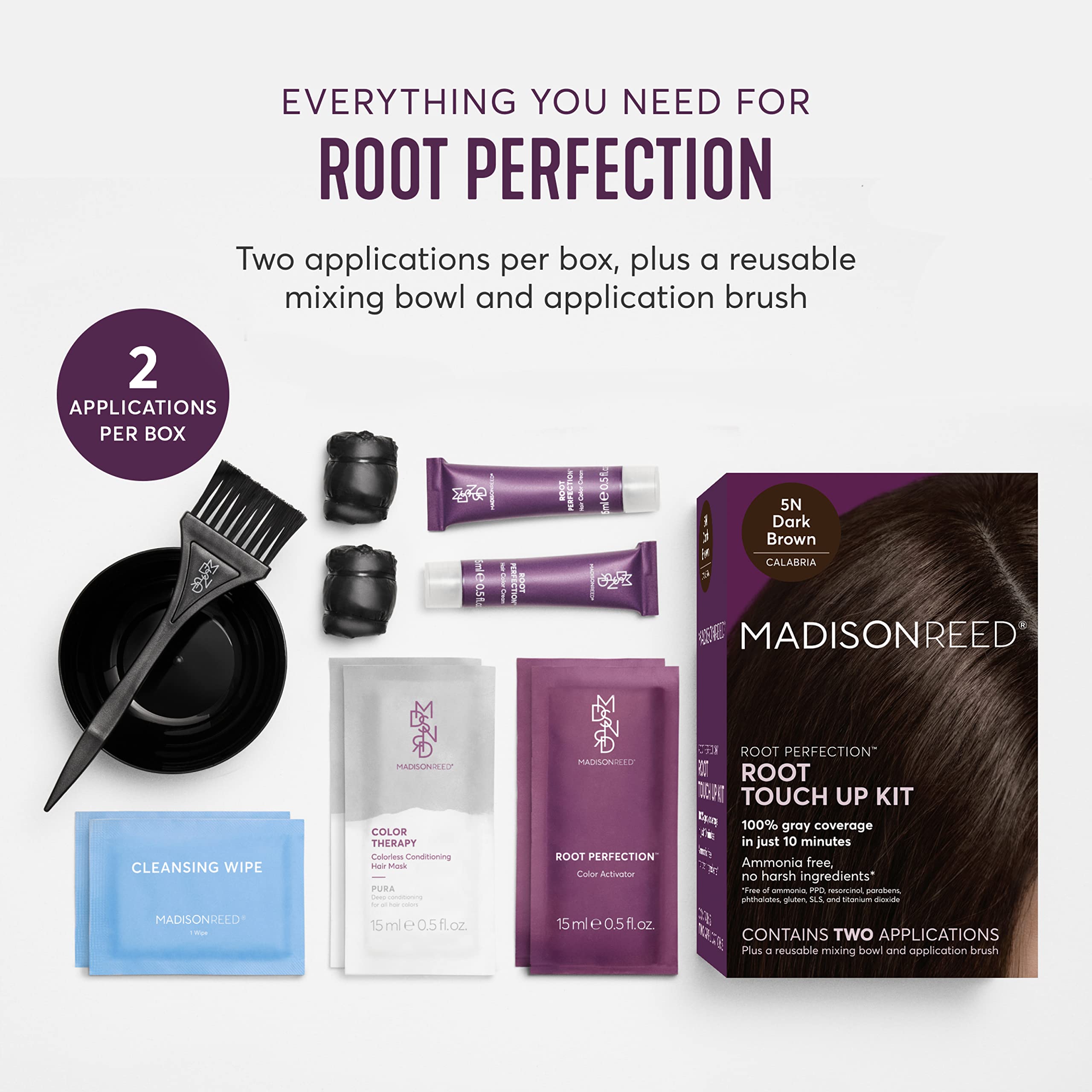 Madison Reed Root Perfection Permanent Root Touch Up, Dark Brown 5N Calabria, 10 Minutes for 100% Gray Root Coverage, Ammonia-Free Hair Dye, Two Applications