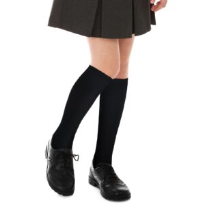 Janmercy 12 Pairs Knee High Socks for Girls School Uniform Socks Breathable Seamless Long Tube Socks for Uniform Dresses(Large,Black)