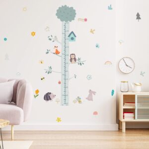 SUPERDANT Cartoon Animals Height Growth Chart Wall Sticker Big Tree Animal Owl Height Measure Decals with Sun Flower Rainbow Wall Decor for Nursery Kids Bedroom Living Room Wall Decoration 40-140cm