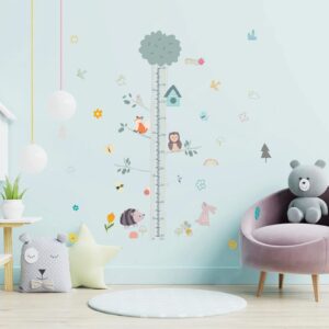 SUPERDANT Cartoon Animals Height Growth Chart Wall Sticker Big Tree Animal Owl Height Measure Decals with Sun Flower Rainbow Wall Decor for Nursery Kids Bedroom Living Room Wall Decoration 40-140cm