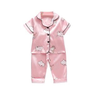 FAFAN 2 Yr Old Boys Pajamas Toddler Tops Newborn Outfits Short Sleeve T Shirts Sleeping 2PC Outfits Silk Toddler Girl Pajamas 1-2 Years, E10 - Pink, 1-2T, (kRv2pc3NQ)