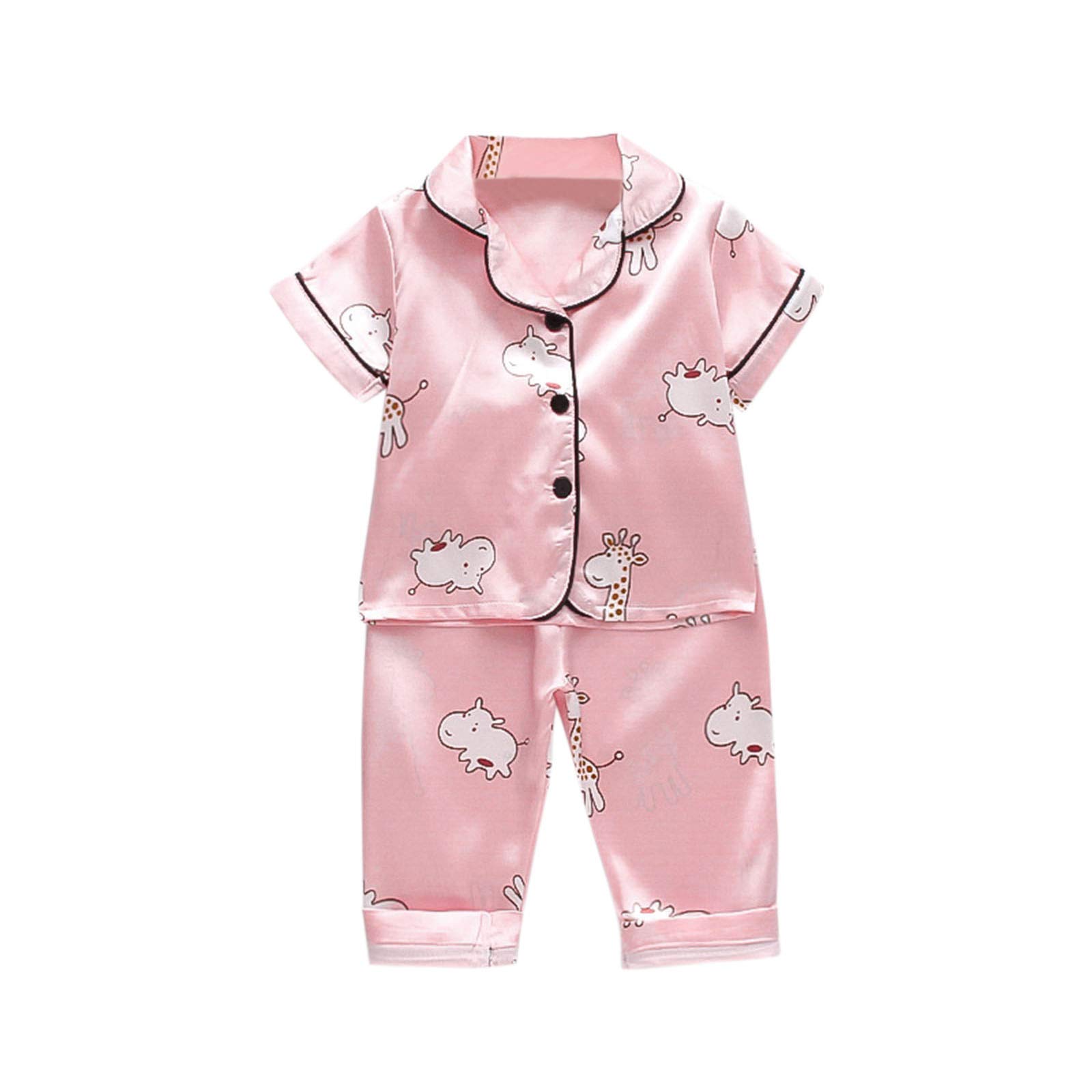 FAFAN 2 Yr Old Boys Pajamas Toddler Tops Newborn Outfits Short Sleeve T Shirts Sleeping 2PC Outfits Silk Toddler Girl Pajamas 1-2 Years, E10 - Pink, 1-2T, (kRv2pc3NQ)