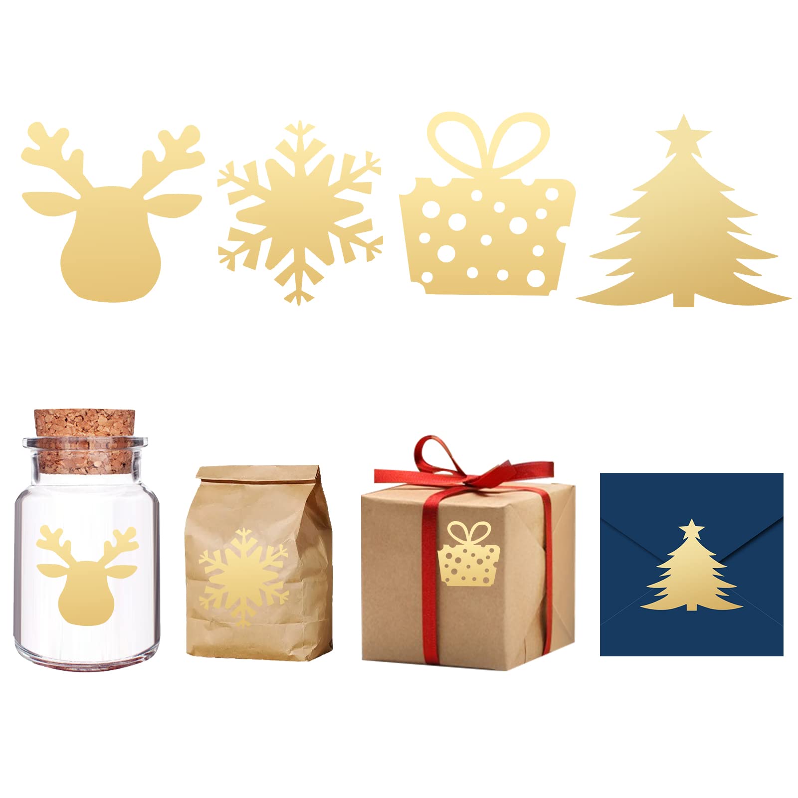 AIEX 120pcs Christmas Envelope Seal Stickers, Envelope Seals Elk Snowflake Present Package Christmas Tree Gold Foil Stickers for Envelopes Greeting Cards Biscuit Bags Present Boxes(4 Patterns)