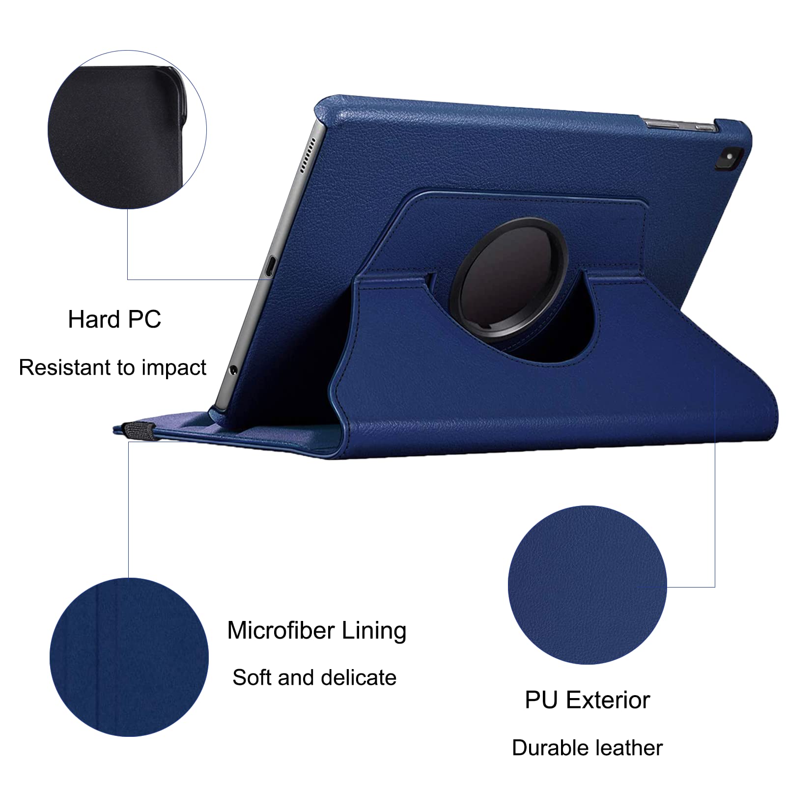 EKVINOR Rotating Case for Tab A7 Lite 8.7" 2021 (Model: SM-T220/T225/T227), 360 Degree Swiveling Leather Protective Cover Case for Samsung Galaxy Tab A7 Lite 8.7 Inch Tablet 2021 Release, Dark Blue