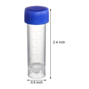 ZENFUN Set of 100 Plastic Test Tubes with Lids, 5 ml Graduated Shot Tubes with Screw Caps Small Vials Container for Liquid, Laboratory, School