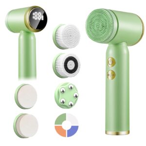 6 in 1 Face Brushes for Cleansing and Exfoliating,Spin Facial Cleansing Brush with LED Display,Electric Face Cleansing Brush,Rechargeable Facial Cleansing Brush with 6 Heads BSROLUNA(Fruit Green)