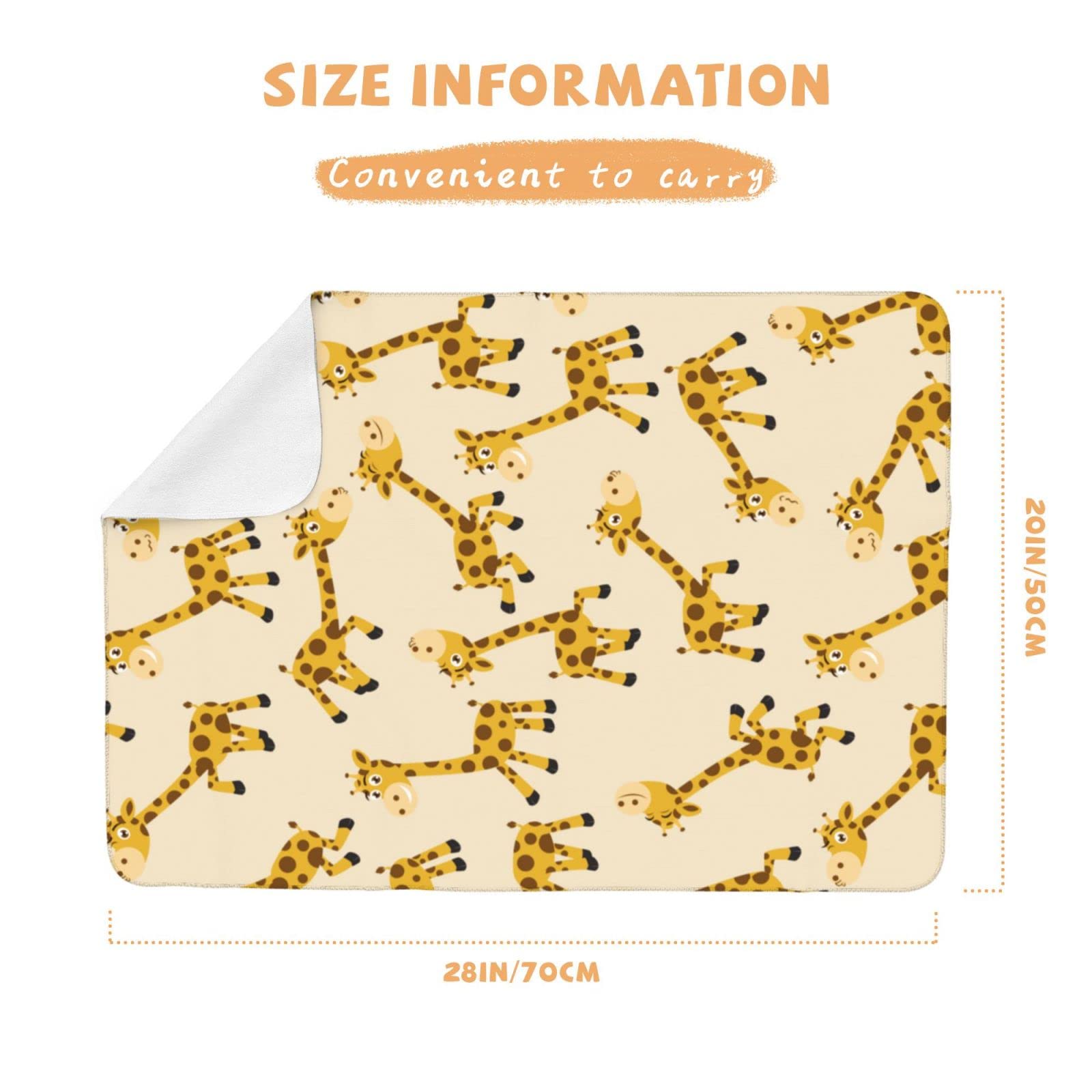 Ykklima Baby Changing Pad, Cute Cartoon Giraffe Animal Change Mat for Diaper Change Waterproof Cotton Portable Reusable Washable for Home & Travel (20 x 28 Inches)