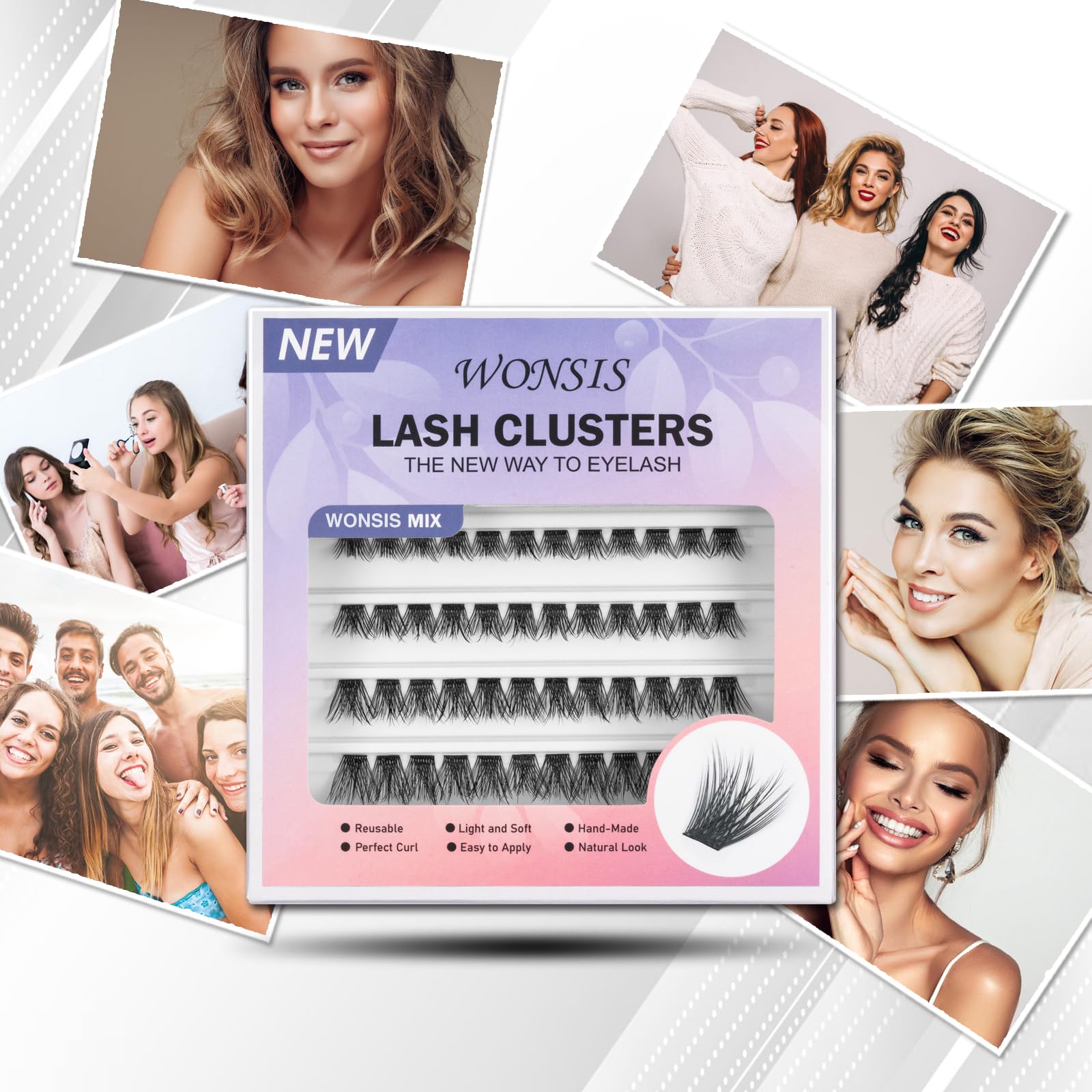 WONSIS 𝑳𝒂𝒔𝒉 𝑪𝒍𝒖𝒔𝒕𝒆𝒓𝒔, False Eyelashes Individual for DIY Lash Extension, 𝑴𝒊𝒙 𝑳𝒆𝒏𝒈𝒕𝒉 Individual Lashes, Natural Look 𝑹𝒆𝒖𝒔𝒂𝒃𝒍𝒆 Cluster Lashes for Home (Allure-𝗠𝗶𝘅)