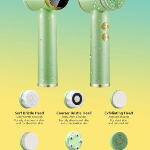 6 in 1 Face Brushes for Cleansing and Exfoliating,Spin Facial Cleansing Brush with LED Display,Electric Face Cleansing Brush,Rechargeable Facial Cleansing Brush with 6 Heads BSROLUNA(Fruit Green)