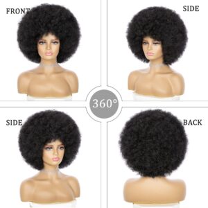 Afro Wig - Soft Afro Wig 70s For Women Afro Kinky Curly Hair Wigs With Bangs Natural Looking Short Afro Curly Wig For Men Bouncy Black Afro Puff Wig Synthetic Hair Big Afro Wig For Daily Party Use