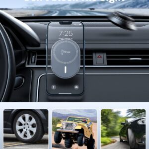 Hinyx MagSafe Car Mount-Strongest Magnet Power, Magnetic Phone Holder for Car Easily Install Air Vent Phone Mount for iPhone 15/14/13/12 Pro Max Mini Plus MagSafe Case & All Phones, with Metal Ring