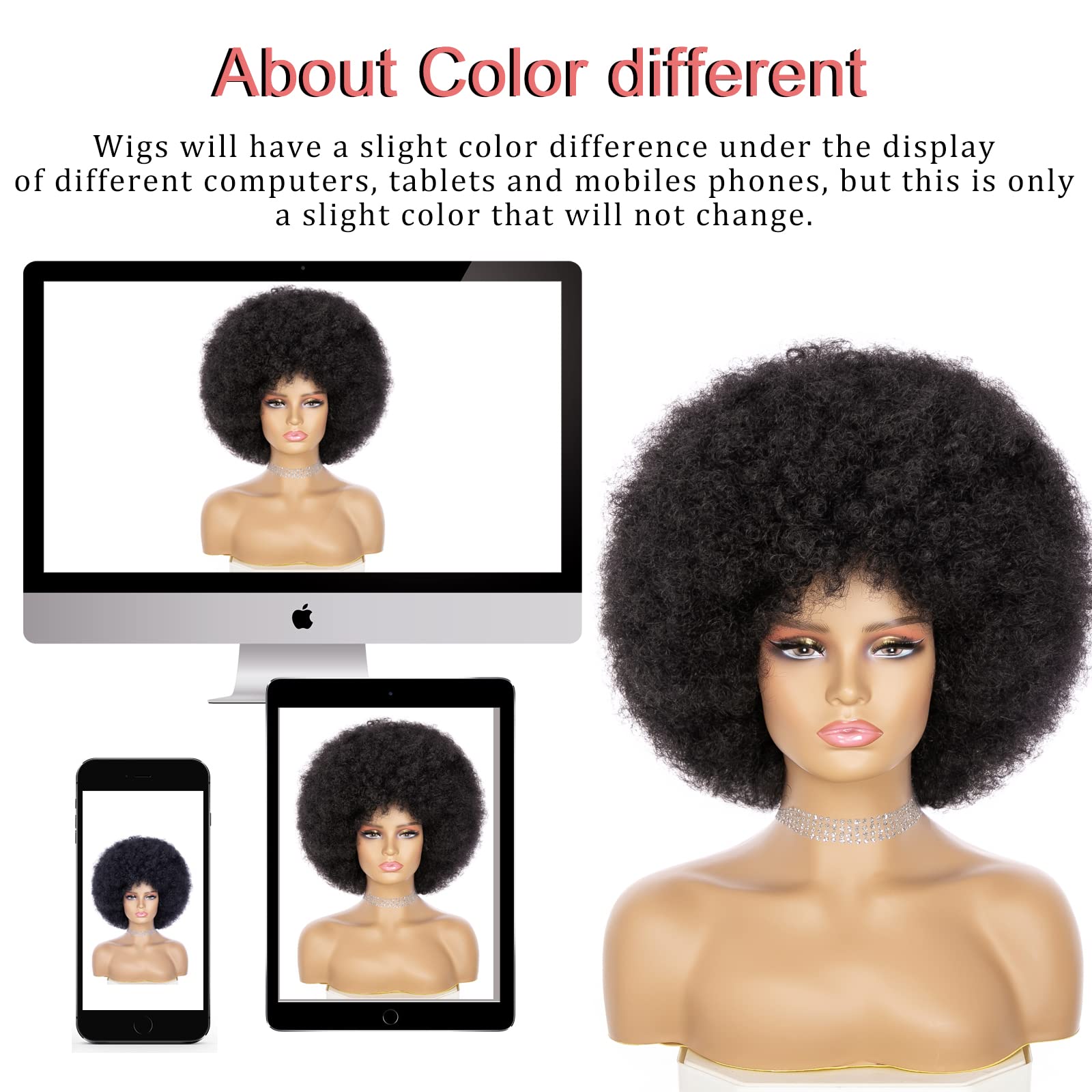 Afro Wig - Soft Afro Wig 70s For Women Afro Kinky Curly Hair Wigs With Bangs Natural Looking Short Afro Curly Wig For Men Bouncy Black Afro Puff Wig Synthetic Hair Big Afro Wig For Daily Party Use