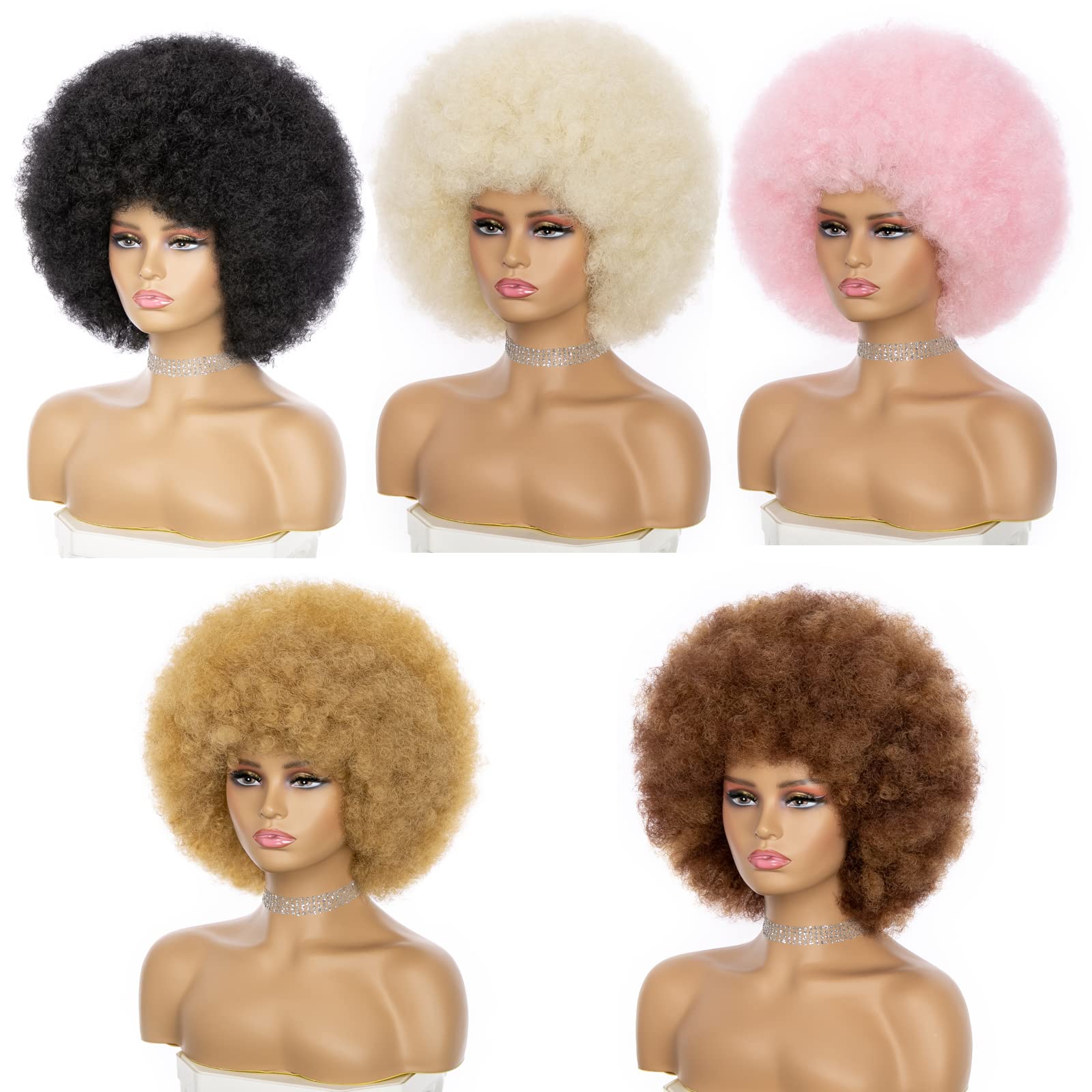 Afro Wig - Soft Afro Wig 70s For Women Afro Kinky Curly Hair Wigs With Bangs Natural Looking Short Afro Curly Wig For Men Bouncy Black Afro Puff Wig Synthetic Hair Big Afro Wig For Daily Party Use