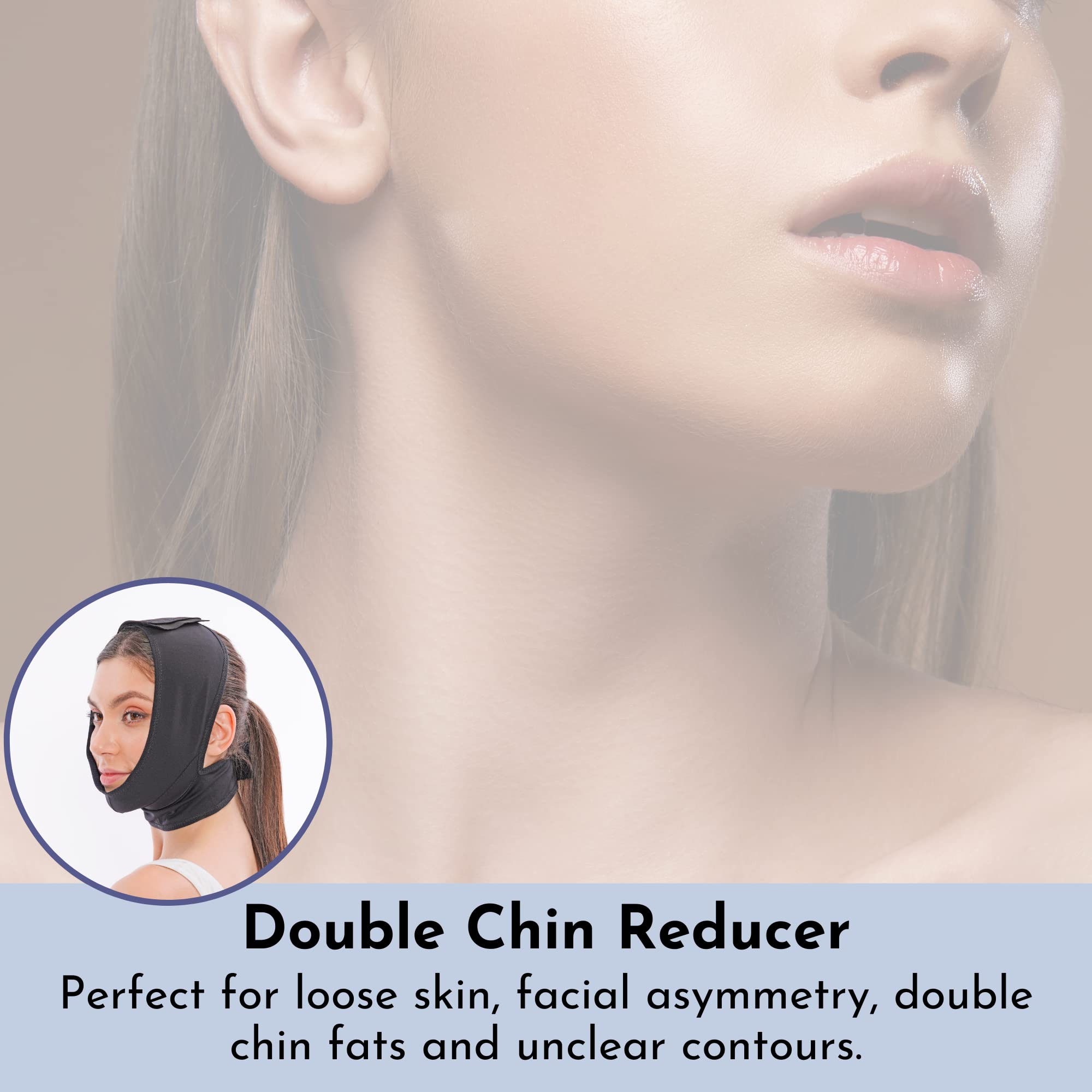 Post Surgery Facial Compression Neck Coverage Chin Strap, V-Shaped Face Slimmer, Jowl Tightening Chin Lifting Double Chin Reducer Band (M/L, Black)