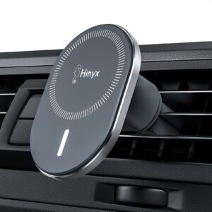 hinyx magsafe car mount-strongest magnet power, magnetic phone holder for car easily install air vent phone mount for iphone 15/14/13/12 pro max mini plus magsafe case & all phones, with metal ring