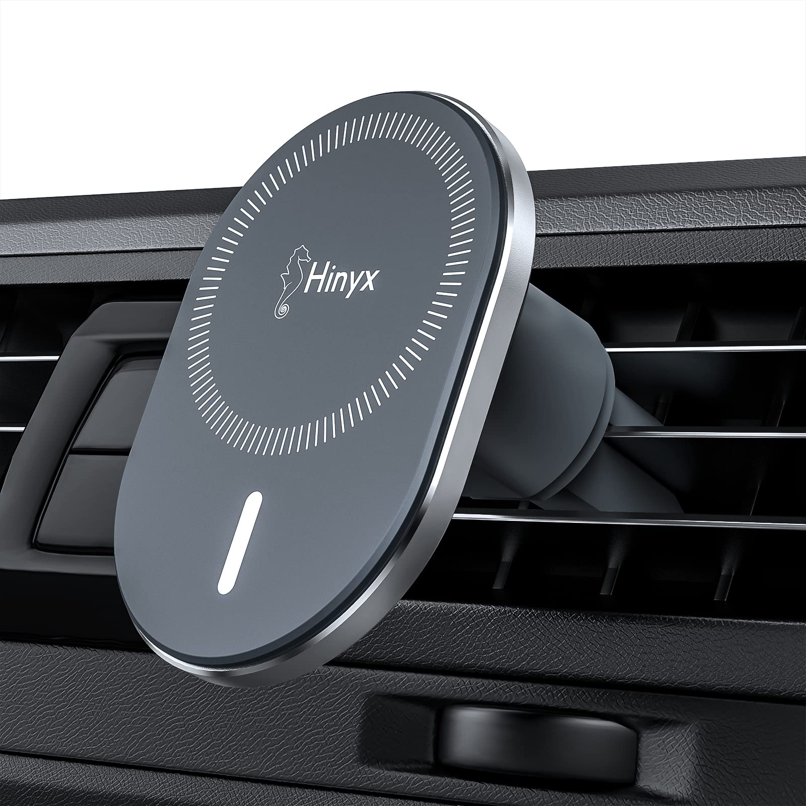 Hinyx MagSafe Car Mount-Strongest Magnet Power, Magnetic Phone Holder for Car Easily Install Air Vent Phone Mount for iPhone 15/14/13/12 Pro Max Mini Plus MagSafe Case & All Phones, with Metal Ring