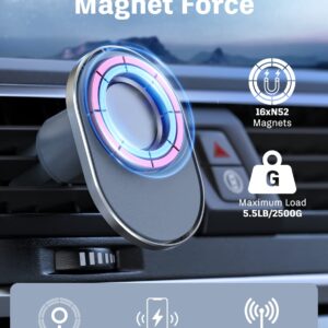 Hinyx MagSafe Car Mount-Strongest Magnet Power, Magnetic Phone Holder for Car Easily Install Air Vent Phone Mount for iPhone 15/14/13/12 Pro Max Mini Plus MagSafe Case & All Phones, with Metal Ring