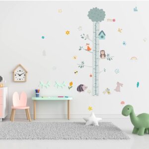 SUPERDANT Cartoon Animals Height Growth Chart Wall Sticker Big Tree Animal Owl Height Measure Decals with Sun Flower Rainbow Wall Decor for Nursery Kids Bedroom Living Room Wall Decoration 40-140cm