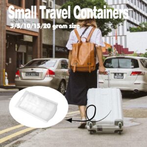 10 Pieces Small Travel Containers, 3/5/10/15/20 Gram Size Travel Jars, Cosmetic Travel Size Containers for Lotions and Creams, Plastic Sample Containers Jars with 12pcs Labels, 2pcs Mini Spatula