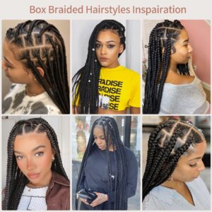 Lexqui 36" Large Knotless Braided Wigs for Women Box Braided Lace Wigs Human Hair Blended Braided Lace Front Wigs Full Double Lace Braid Wig with Baby Hair Natural Black