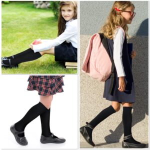 Janmercy 12 Pairs Knee High Socks for Girls School Uniform Socks Breathable Seamless Long Tube Socks for Uniform Dresses(Large,Black)