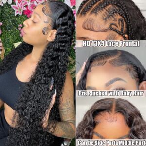 TopeosIo Deep Wave Lace Front Wigs Human Hair Wigs for Women 13x4 HD Transparent Deep Curly Lace Frontal Glueless Wigs Human Hair Pre Plucked With Baby Hair 150% Density Natural Color 24 Inch