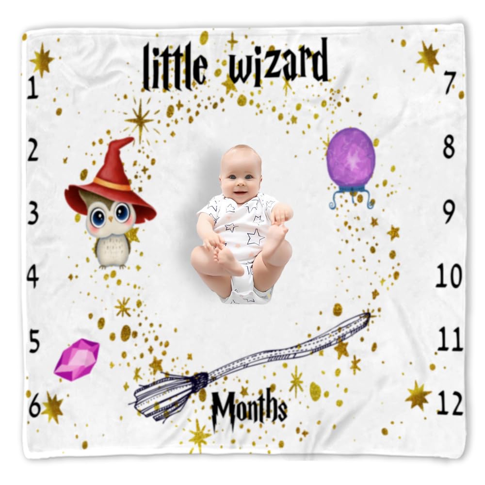 QICAIYUN Little Wizard Baby Milestone Blanket Magic Baby Month Blanket for Baby's First Year Calendar Growth Chart 48''x48'' YUN101