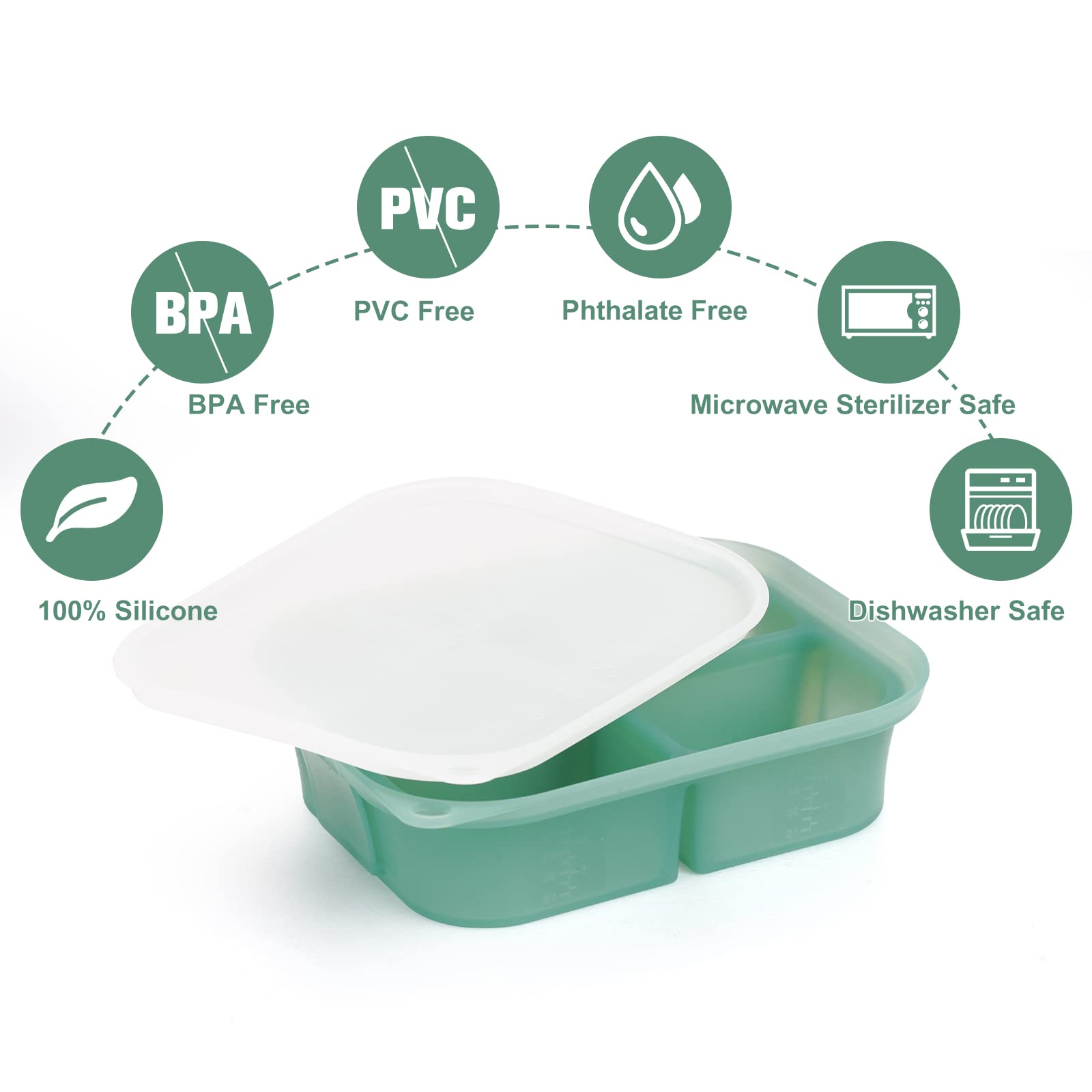 haakaa Silicone Baby Food Freezer Tray with Lid by haakaa - Perfect Storage Container for Homemade Baby Food, Vegetable & Fruit Purees, and Breast Milk, Pea Green