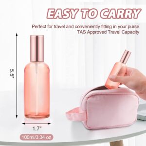 DMuuuDM 6 Pack 3.4 Oz Pink Glass Spray Bottles,Empty Perfume Fine Mist Atomizer,Refillable Travel Liquid Holder Containers for Cleaning Products,Essential Oils,Body Sprays-Rose-Golden Sprayer