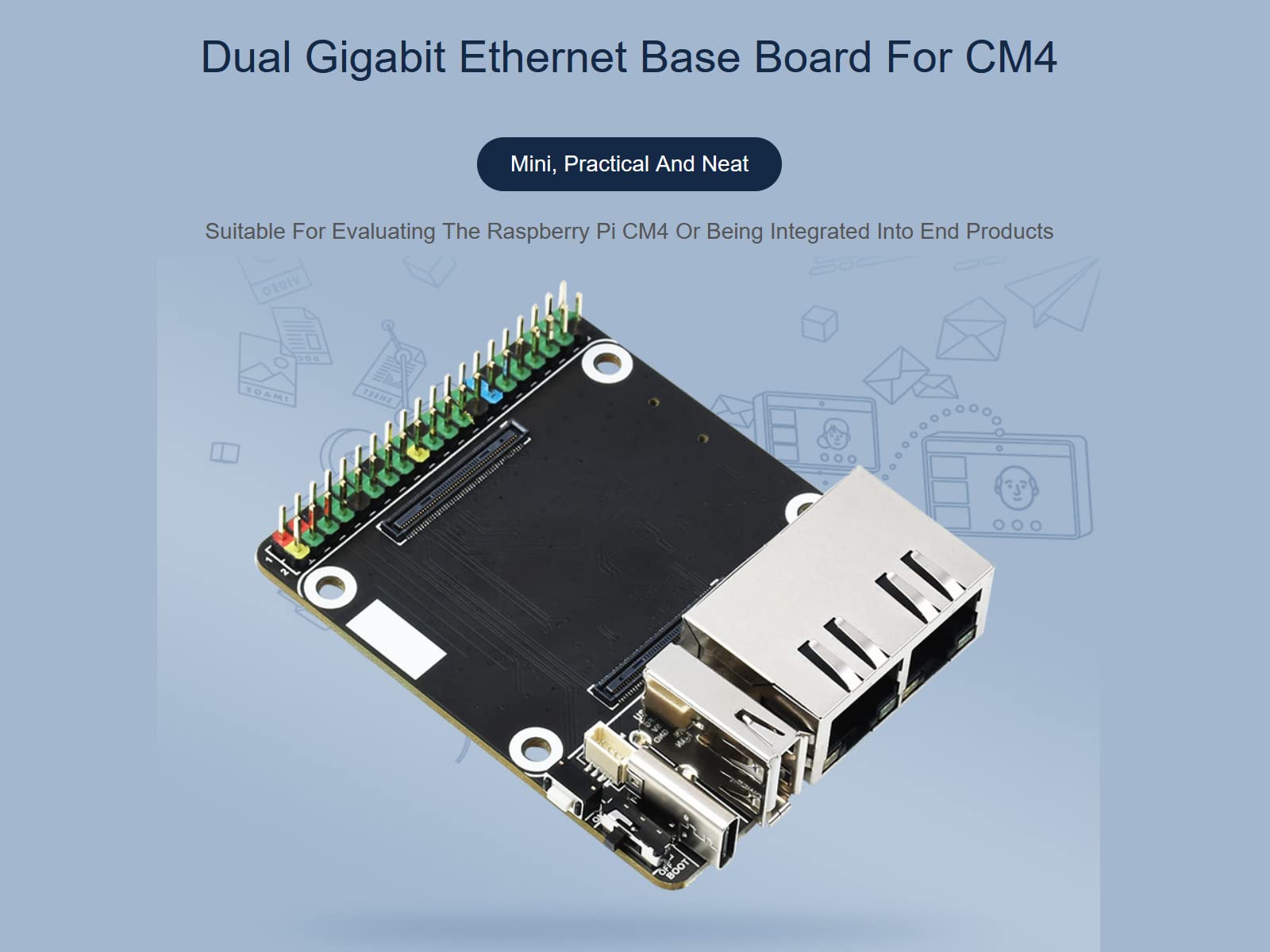 Mini Dual Gigabit Ethernet Base Board for Raspberry Pi Compute Module 4 CM4, Onboard ETH/Micro SD/USB Interfaces, Suitable for Evaluating The Raspberry Pi CM4 or Being Integrated into End Products