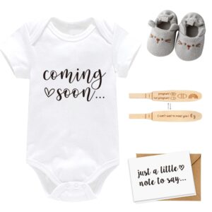 surprise announcement gift box for grandparents, dad, family - baby coming soon wooden box with onesie, slippers, reveal card