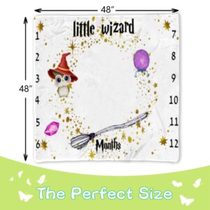 QICAIYUN Little Wizard Baby Milestone Blanket Magic Baby Month Blanket for Baby's First Year Calendar Growth Chart 48''x48'' YUN101