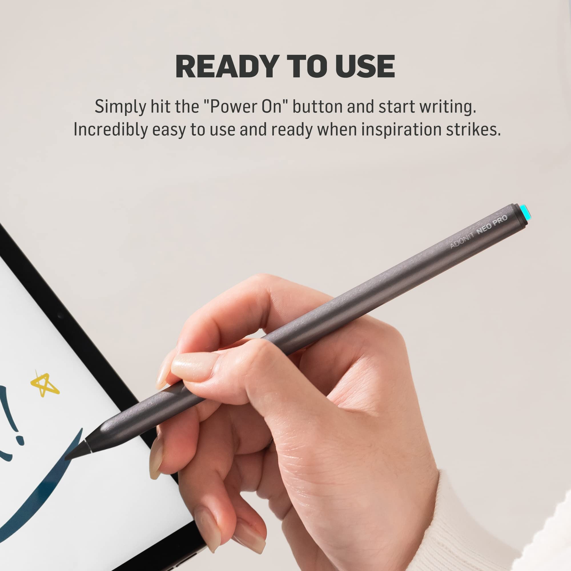 Adonit Neo Pro, Magnetically Charging Stylus Pen for iPad, Digital Pencil with Magnetic Attach, Tilt Sensitivity, Palm Rejection, Compatible with 2018 iPad Pro, iPad Mini 6, iPad Air 4/5 - Space Gray