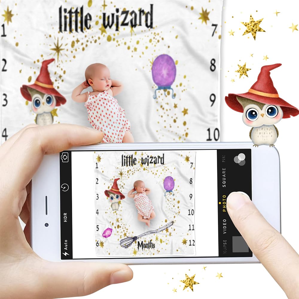 QICAIYUN Little Wizard Baby Milestone Blanket Magic Baby Month Blanket for Baby's First Year Calendar Growth Chart 48''x48'' YUN101