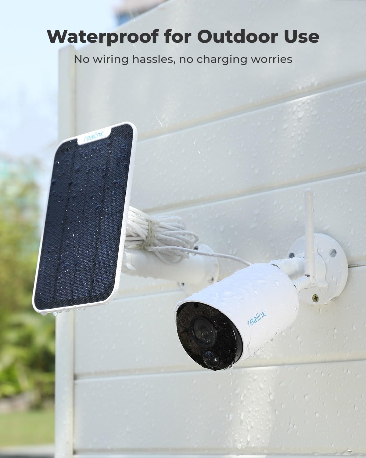 REOLINK 3MP Solar WiFi Camera Security Outdoor, 100% Wire-Free, Wireless Battery Powered, 2-Way Talk, Night Vision, PIR Motion Detection, Compatible with Alexa, Argus Eco+ Solar Panel 2 Pack