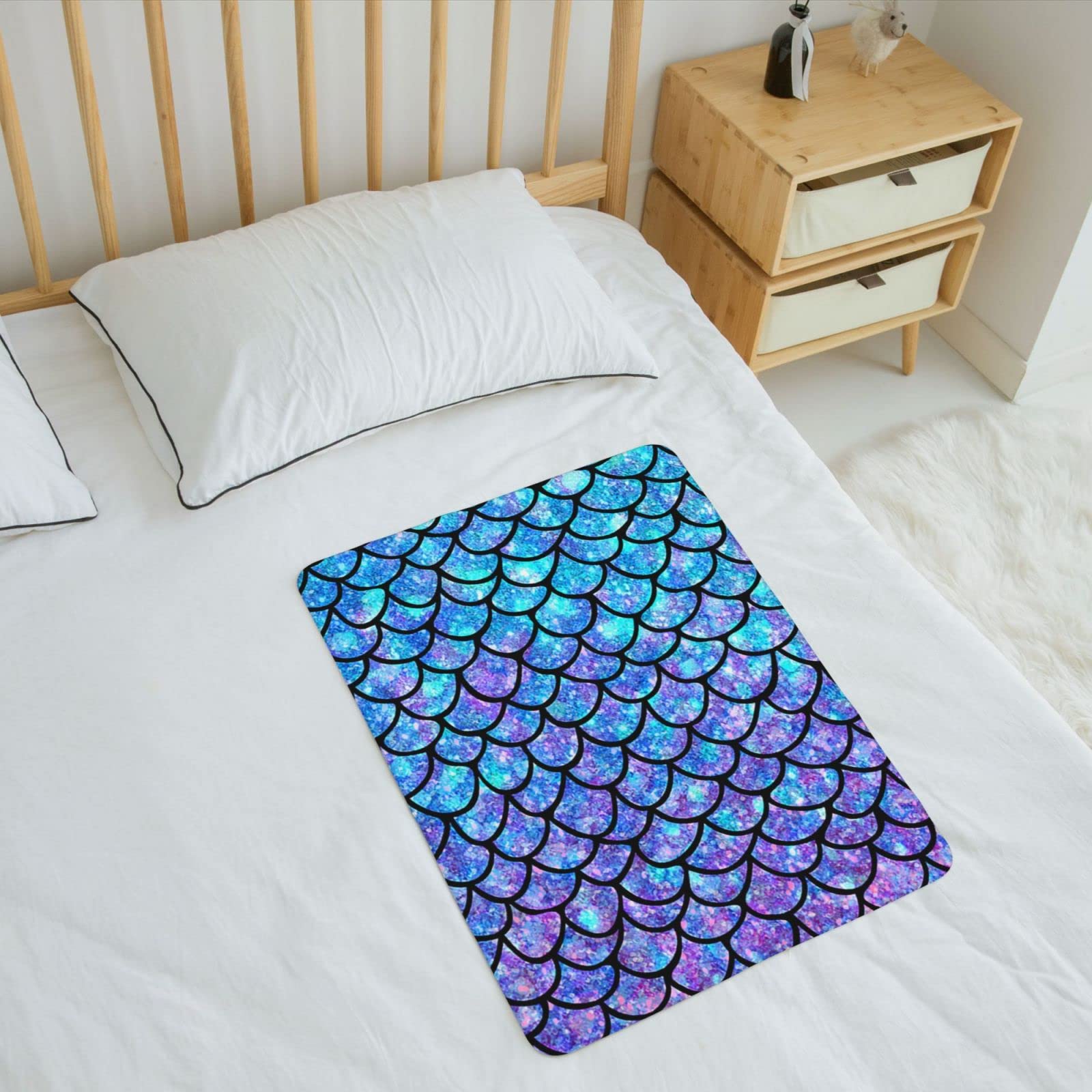 Ykklima Baby Changing Pad, Ombre Mermaid Teal Purple Fish Scale Pattern Change Mat for Diaper Change Waterproof Cotton Portable Reusable Washable for Home & Travel (20 x 28 Inches)