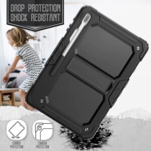 SaharaCase - Defense Series Case Cover for Samsung Galaxy Tab S7 FE (2021) and Tab S8 Plus (2022) [Shockproof Bumper] Rugged Full Screen Protection Integrated Kickstand Antislip Cover - Black