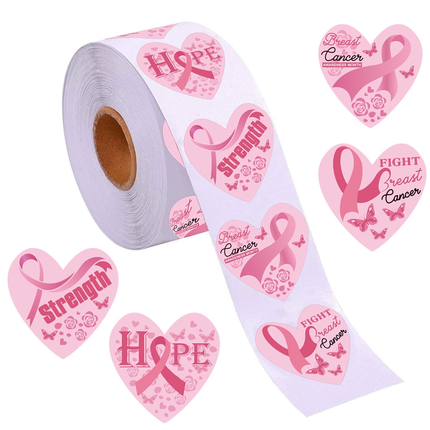 Breast Cancer Awareness Stickers 2 Inch Pink Heart Shaped Official Breast Cancer Hope Sticker for Women Girls,Charity Public Fundraising Favors Party Supplies 500 Pcs