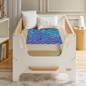 Ykklima Baby Changing Pad, Ombre Mermaid Teal Purple Fish Scale Pattern Change Mat for Diaper Change Waterproof Cotton Portable Reusable Washable for Home & Travel (20 x 28 Inches)