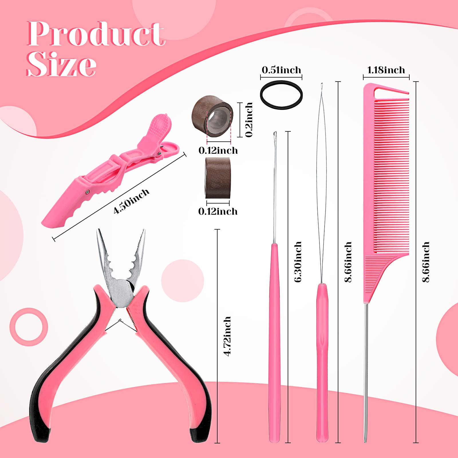 16 Pcs Hair Extension Tool Kit Remove Pliers 2500 Micro Silicone Rings Bead Pulling Hook Needle Loop Needle Threader 2 Combs 500 Black Mini Rubber Bands 5 Plastic Clips for Hair Styling Tool Accessory