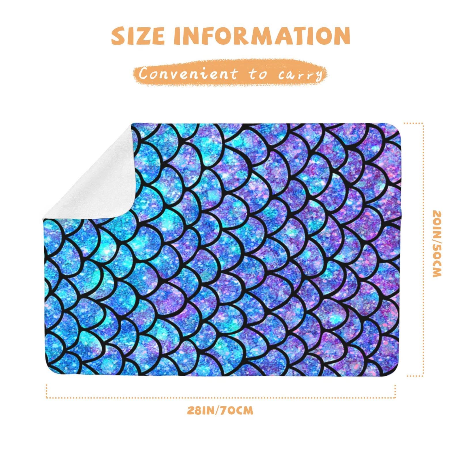 Ykklima Baby Changing Pad, Ombre Mermaid Teal Purple Fish Scale Pattern Change Mat for Diaper Change Waterproof Cotton Portable Reusable Washable for Home & Travel (20 x 28 Inches)